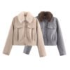 Women's Wool Lapel Single-breasted Long Sleeve Pocket Trim Jacket - Image 3
