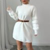 Women's Plush Long Sleeve Mini Dress, Solid Color A-Line Fitted Dress With Faux Fur Trim For Winter Parties - Image 8
