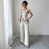 Casual Elegant Button Vest Wide Leg Pants Two-Piece Set Women - Image 3