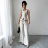 Casual Elegant Button Vest Wide Leg Pants Two-Piece Set Women - Image 2