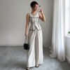 Casual Elegant Button Vest Wide Leg Pants Two-Piece Set Women - Image 5