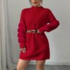 Women's Plush Long Sleeve Mini Dress, Solid Color A-Line Fitted Dress With Faux Fur Trim For Winter Parties - Image 10