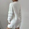Women's Plush Long Sleeve Mini Dress, Solid Color A-Line Fitted Dress With Faux Fur Trim For Winter Parties - Image 5