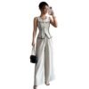 Casual Elegant Button Vest Wide Leg Pants Two-Piece Set Women