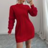 Women's Plush Long Sleeve Mini Dress, Solid Color A-Line Fitted Dress With Faux Fur Trim For Winter Parties - Image 7