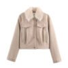 Women's Wool Lapel Single-breasted Long Sleeve Pocket Trim Jacket - Image 4