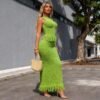 Hollow-out Fringe Sleeveless High-neck Top With Bodycon Long Skirt Two-piece Set - Image 6