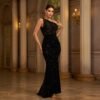 One-shoulder Slant Collar Sequined Slim-fit Sheath Banquet Split - Image 3