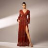 Long Sleeve V-neck Sexy Long Sequined Evening Dress - Image 4
