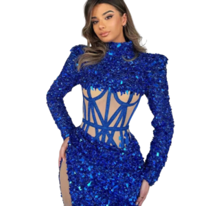 Blue Siren Ji Sequin See-through Dress With High Slit