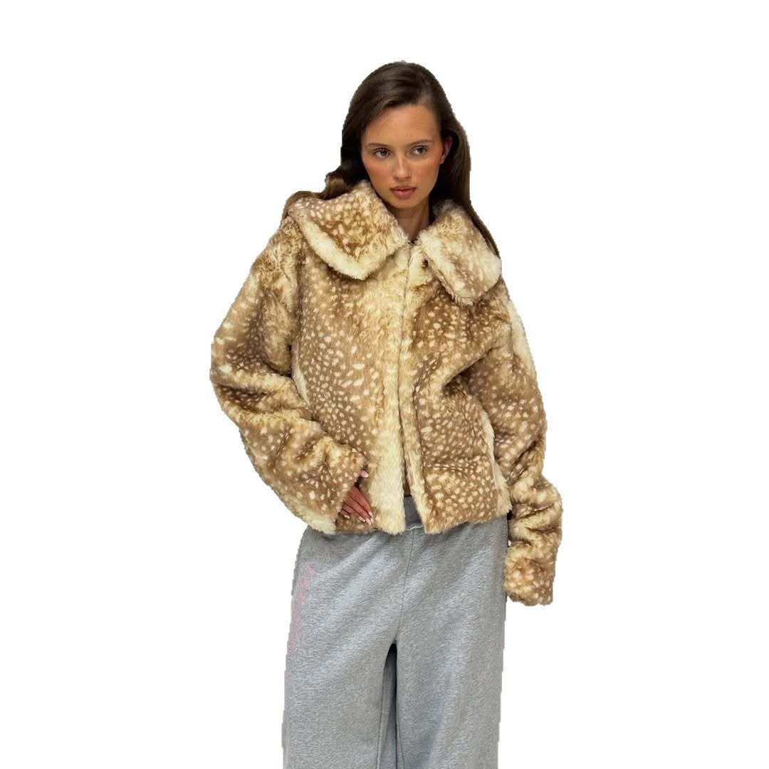 Autumn And Winter New All-matching Graceful Socialite Style Lapel Short Warm Long Sleeves Fur Coat