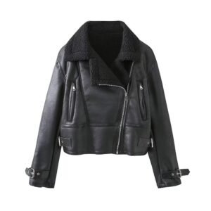 All-match Solid Color Zipper Pocket Long Sleeve With Belt Double-sided Jacket Coat
