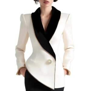 Fashion Irregular Women's Golden Edge Pearl Button Long Sleeve Coat