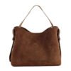 Suede And Cowhide Fashionable Crossbody Handbag In Brown And Coffee Colors - Image 4