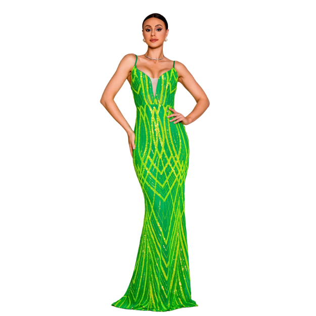 V-neck Strap Sequined Fishtail