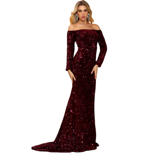 Sexy Strapless Long Sleeve Sequins