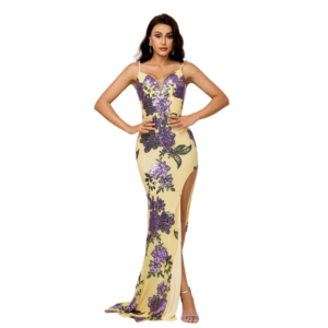 V-neck Brace Slim-fit Sheath Sequined Slit