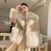 Big Fur Collar Stitching Faux Coat - Image 3