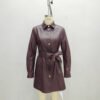Belted Long-sleeve Leather Trench Fashionable Coat - Image 4
