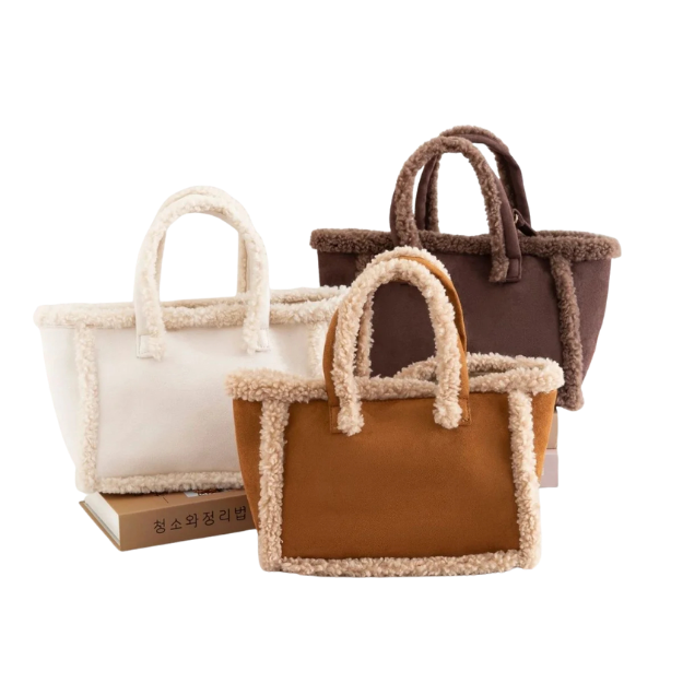 Womens Plush Crossbody Tote Bag