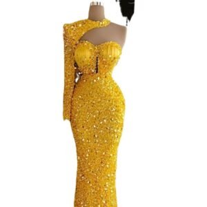 Sequined Pearl Embroidery Lace Asymmetric Single Sleeve