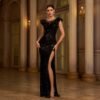 Sleeveless Round Neck Sequins Slim Fit Slit Evening Gown - Image 6