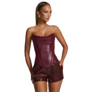 PU Leather Fishbone-Strap Corset Sleeveless Top