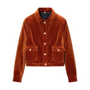 Pocket Flap Decoration POLO Collar Velvet Jacket