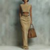 Fashionable Faux Suede Velour Set Vest And Pants - Image 5