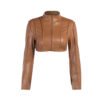 Autumn And Winter Long-sleeved Ultra-short Zipper Leather Jacket