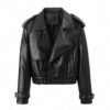 Solid Color Casual Loose Fit Leather Jacket - Image 4