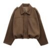 Batwing Sleeve Lapel Suede Texture Effect Pilot Jacket - Image 2