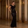 Sleeveless Round Neck Sequins Slim Fit Slit Evening Gown - Image 5
