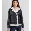 Fleece Padded Women's Leather Coat - Image 5