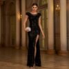 Sleeveless Round Neck Sequins Slim Fit Slit Evening Gown - Image 4