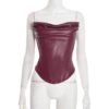PU Leather Fishbone-Strap Corset Sleeveless Top - Image 3