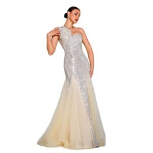 One-shoulder Diagonal Collar Slim-fit Sheath Sequined Slit