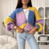 New Colorful Plaid Patchwork Contrast-color Knit Sweater Jacket With Gold Thread - Image 2