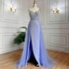 Blue Handmade Beaded Split Shoulder Fishtail Dress - Image 5