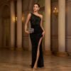 One-shoulder Slant Collar Sequined Slim-fit Sheath Banquet Split - Image 6