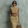 Fashionable Faux Suede Velour Set Vest And Pants - Image 2