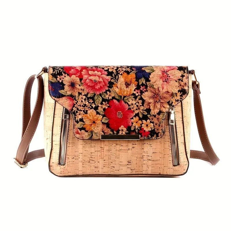 New Cork Vintage Printed Flip Saddle Bag Fashion All-match
