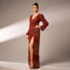 Long Sleeve V-neck Sexy Long Sequined Evening Dress - Image 2