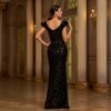 Sleeveless Round Neck Sequins Slim Fit Slit Evening Gown - Image 2