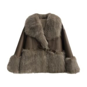 Big Fur Collar Stitching Faux Coat