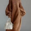 Crew-neck Loose-fit Lantern-sleeve Long Knit Sweater Dress - Image 6