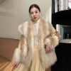 Big Fur Collar Stitching Faux Coat - Image 6
