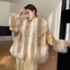 Big Fur Collar Stitching Faux Coat - Image 10