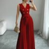 Suit Collar Bow Tie Belted Waist Pleated Jumpsuit - Image 3