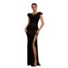 Sleeveless Round Neck Sequins Slim Fit Slit Evening Gown